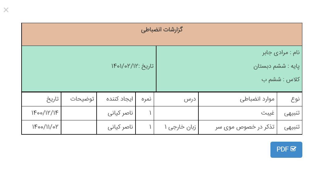 گزارش انضباطی سامانه مدیار